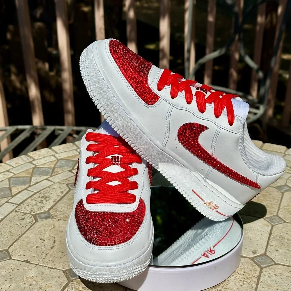 Custom Red Bling Nike Court Vision Bling Sneakers, Rhinestone Wedding Shoes - Picture 6 of 9